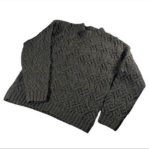 J Crew Wool Cable Knit Aran SMALL Sweater Black Jumper Vintage Grandpacore